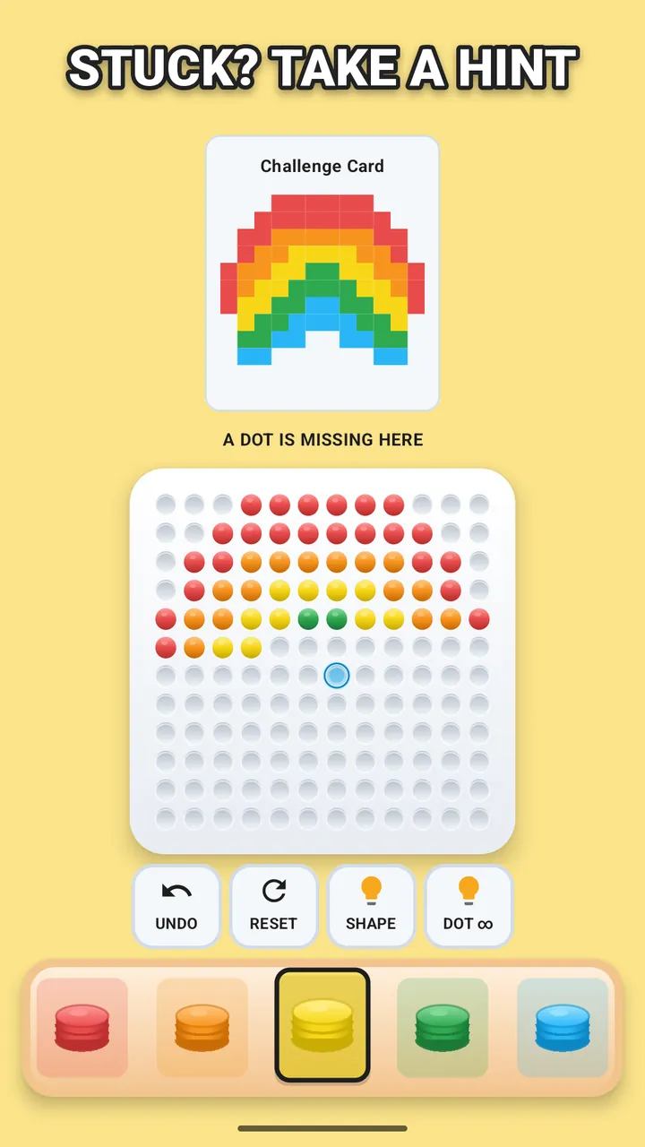 A hint highlighting the hole where a dot is missing