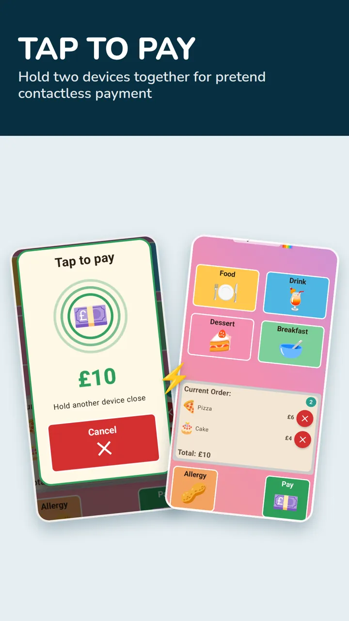 Two phones held together for a pretend tap-to-pay payment